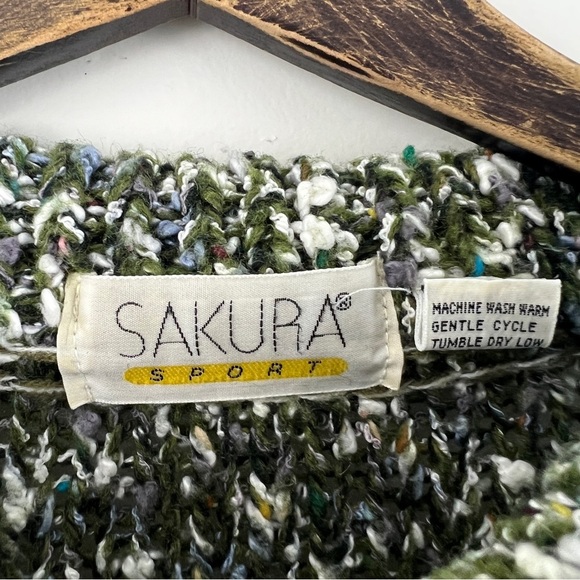 Sakura Sport Vintage Chunky Knit Pull Over Cable Knit Sweater Speckled Green Med - Picture 3 of 11
